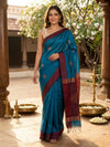 Peacock Blue and Maroon Silk Cotton Saree