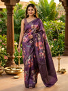 Purple Floral Semi Tussar Saree