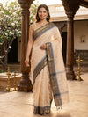 Cream and Blue Chettinad Cotton Saree