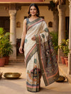 Cream and Grey Semi Tussar Saree