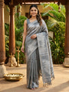 Grey and Silver Semi Tussar Saree