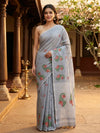 Grey and Red Linen Cotton Saree
