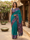 Teal and Navy Designer Linen Cotton Saree