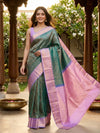 Teal Green and Lilac Pink Pure Kanchipuram Silk Saree