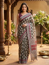 Olive Brown and Cream Linen Cotton Saree