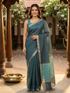 Teal and Turquoise Linen Cotton Saree