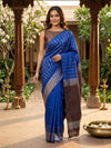 Royal Blue and Brown Semi Silk Saree