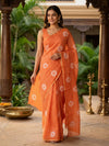 Orange and White Linen Cotton Saree