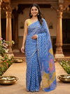 Blue and White Linen Cotton Saree