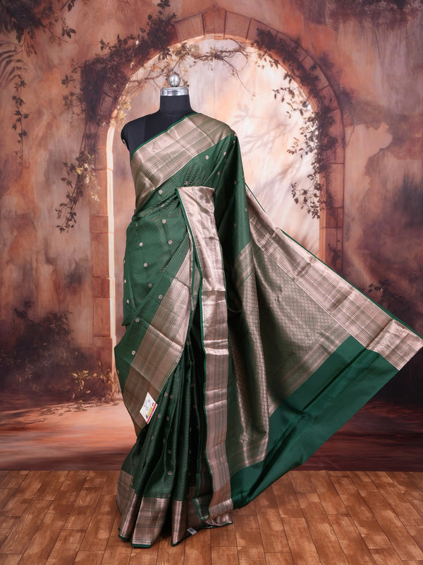 Bottle Green with Antique Zari Kanchipuram Pure Saree