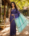 Deep Purple and Turquoise Banana Silk Sarees