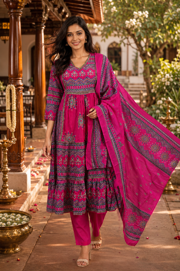 Pink with Dupatta Anarkali kurti Set