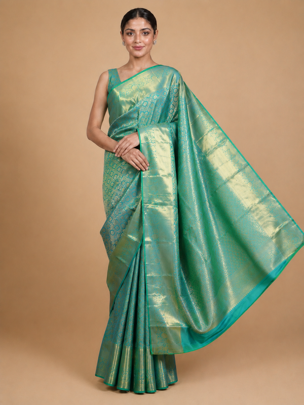 Sea Green and Gold Pure Kanchipuram Silk Saree