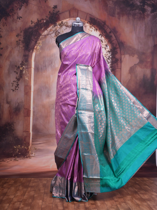 Lavender Orchid and Seafoam Green Kanchipuram Pure Mix Saree