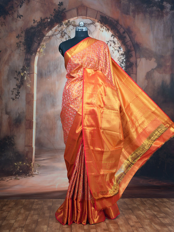 Orange and Gold Kanchipuram Pure Mix Saree