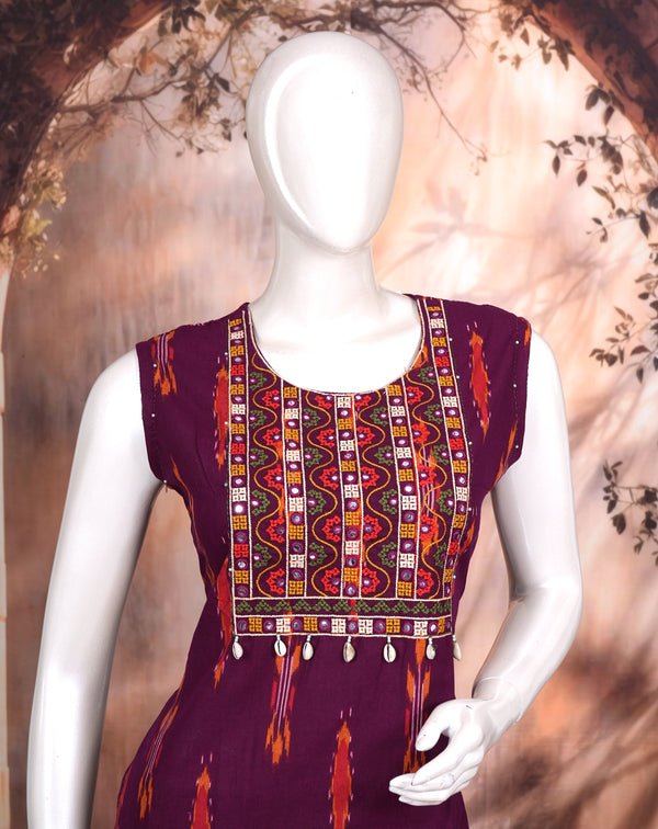 Wine Purple Ready Made Straight Cut Kurti Set