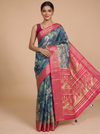 Greyish Blue with Rani Pink - Semi Raw Silk Saree