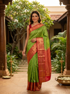 Light Green with Crimson Red - Pure Kanchipuram Silk Saree