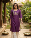 Purple Peacock Embroidered Kurti Top