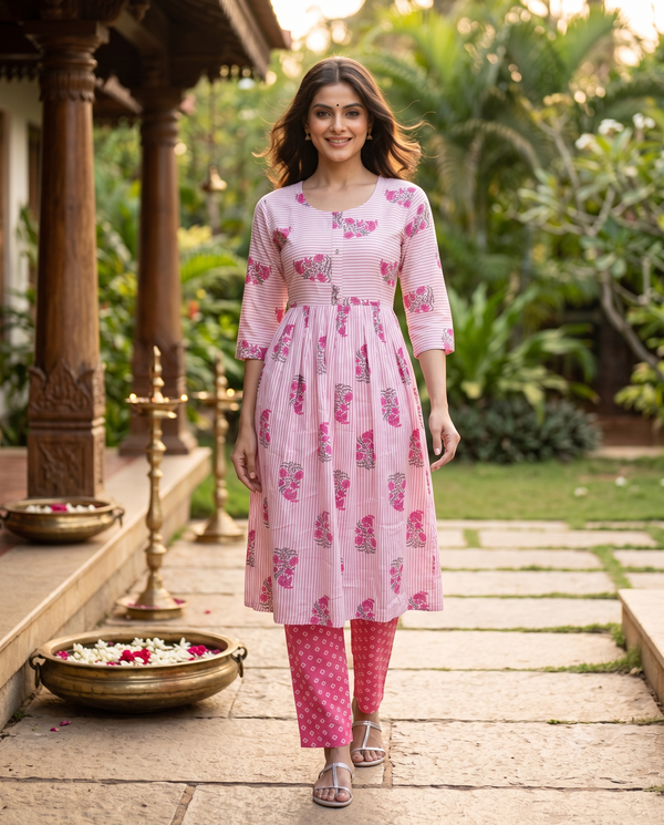 Pink Anarkali Kurti Set
