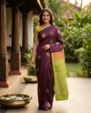 Maroon with Lime Green - Kanchi Semi Silk Saree