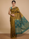 Olive Green with Teal Blue Pallu Semi Silk Saree