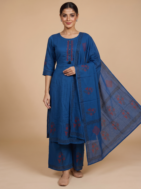 Prussian Blue with Dupatta Anarkali Kurti Set