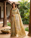 Olive Mustard and Golden Zari with Antique Gold Munthi Dola Silk Saree