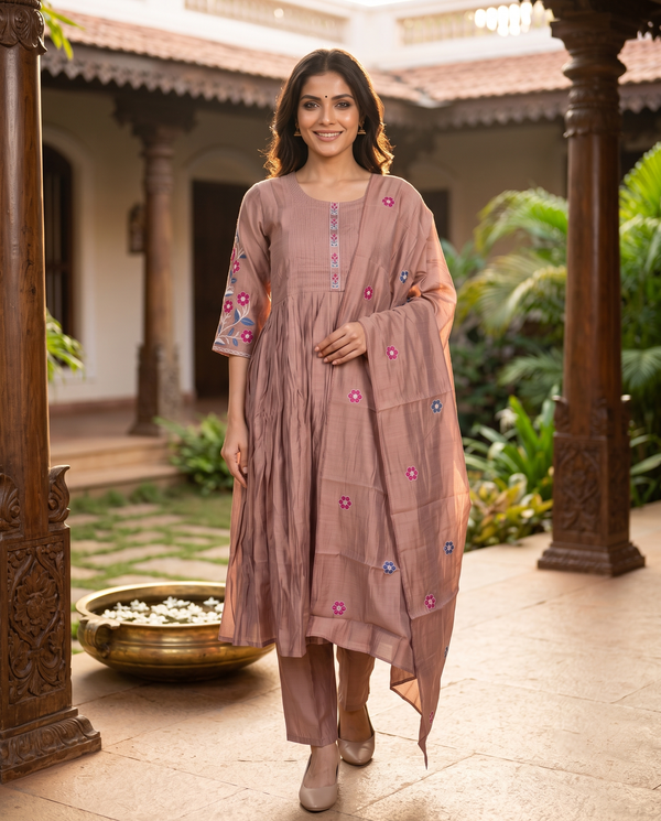 Taupe Brown with Matching Dupatta Ready Made Kurti Set