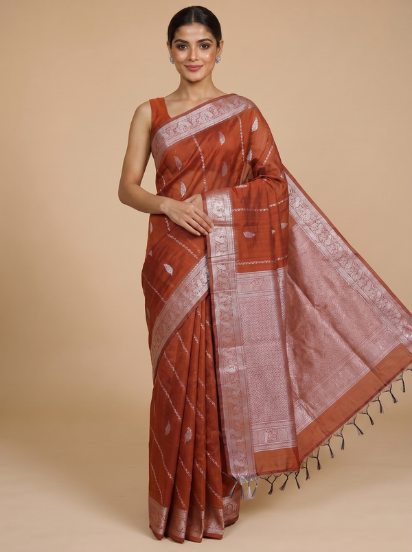 Rust Orange Silk Cotton Saree