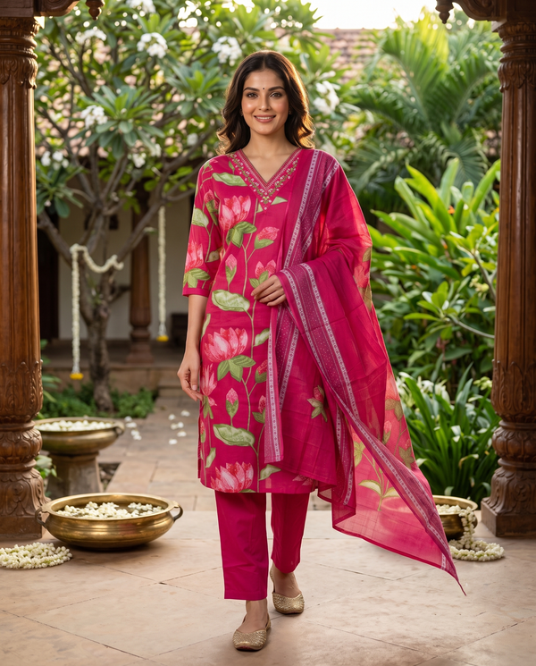 Magenta Pink with Pink Anarkali Kurti Set