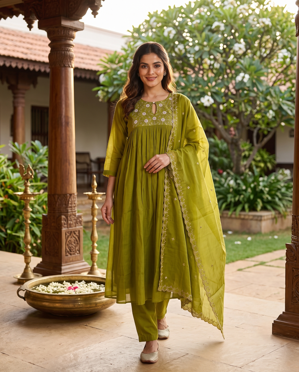 Olive Green Anarkali Kurti Set