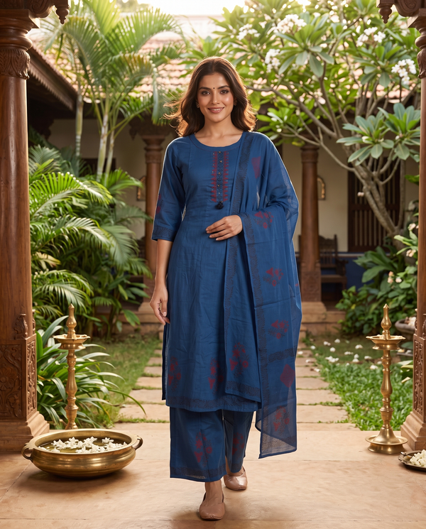 Prussian Blue with Dupatta Anarkali Kurti Set