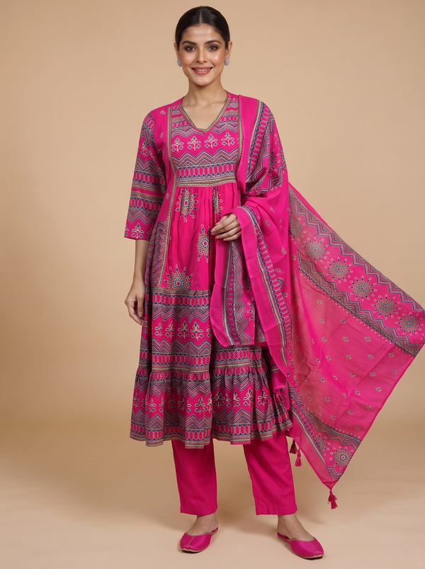 Pink with Dupatta Anarkali kurti Set