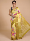 Lemon Yellow with Olive Green - Semi Raw Silk Saree