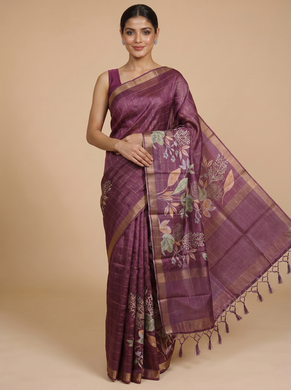 Wine Purple Dola Silk Saree