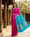 Magenta Pink with Turquoise Blue - Kanchi Semi Silk Saree