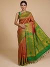 Crimson Pink and Parrot Green Pure Kanchipuram Silk Saree