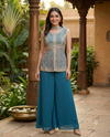 Teal Blue Georgette Floral Embroidered Sharara Set