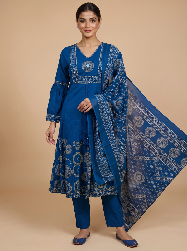 Indigo Blue with Dupatta Anarkali kurti Set