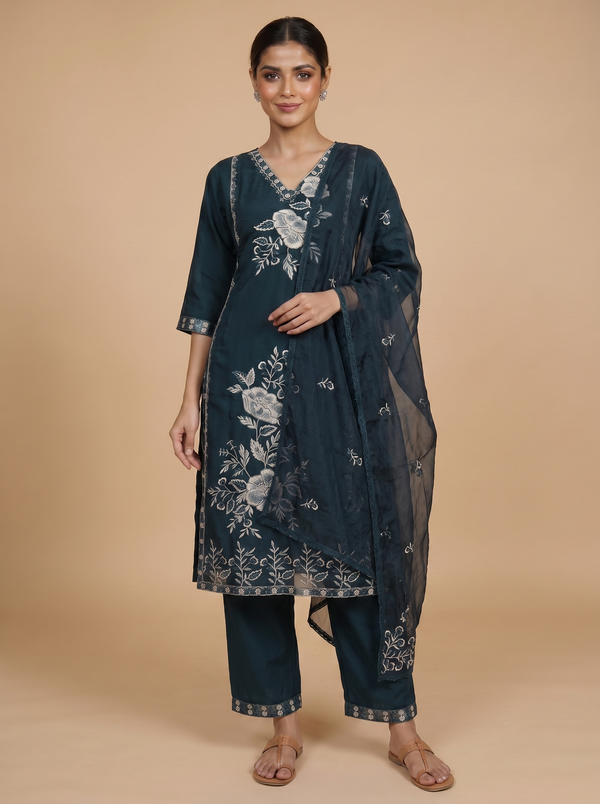 Deep Teal Blue with Matching Dupatta Ready Made Salwar Suit