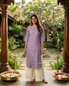 Lavender Floral Embroidered Cotton Silk Kurti Top