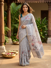 Pastel Grey with Silver-Grey Linen Cotton Saree