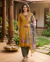 Mustard Yellow with Olive Green Dupatta Anarkali Kurti Set