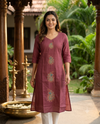 Wine Paisley Embroidered Art Silk Straight Cut Top