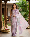Lavender with Multi-Color Geometric Pallu - Semi Tussar Saree