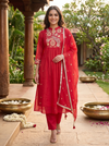 Crimson Red with Dupatta Anarkali Kurti Set