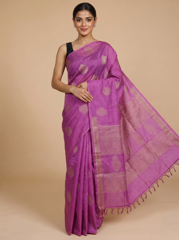 Magenta Pink with Self Munthi Silk Cotton Saree