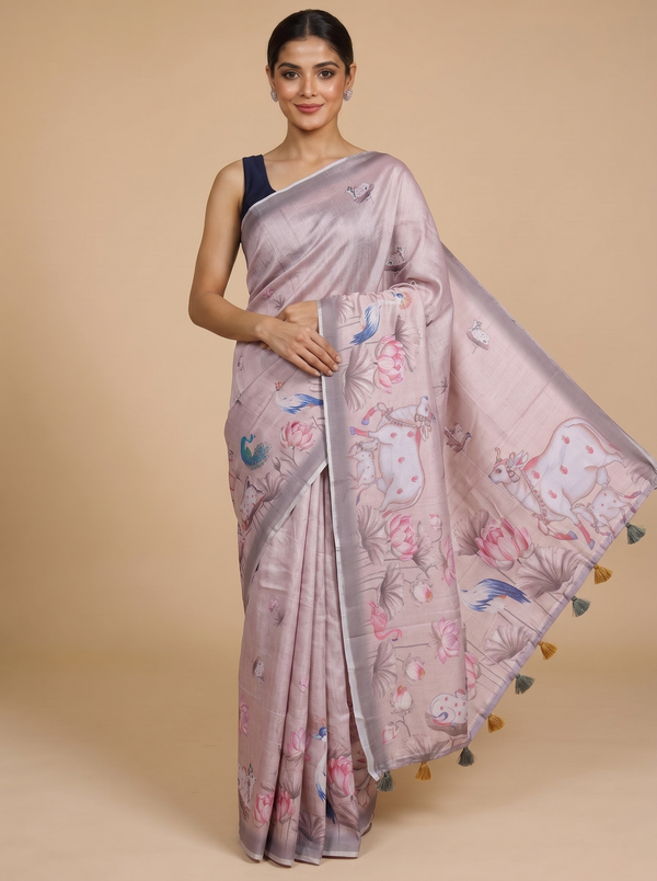 Pastel Mauve with Multicolor Munthi Dola Silk Saree