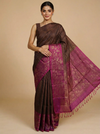 Dark Earth Brown and Magenta Kanchipuram Pure Mix Saree